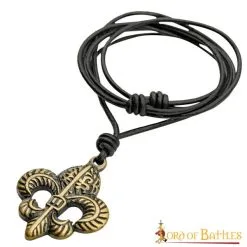 Fleur-de-Lis Pendant With Adjustable Leather Cord Antiqued Brass Accessory