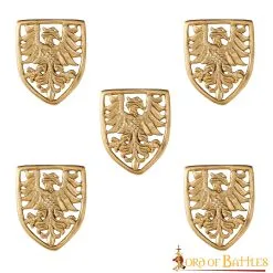 Heraldic Eagle Shield Belt Studs Or Conchos Pure Solid Brass Set Of 5
