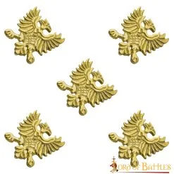 Heraldic Eagle Belt Studs Or Conchos Pure Solid Brass Set Of 5