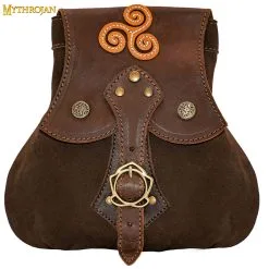 MYTHROJAN “STALWART WARRIOR” LEATHER POUCH For LARP, Medieval SCA Cosplay Brown, 8”×8”
