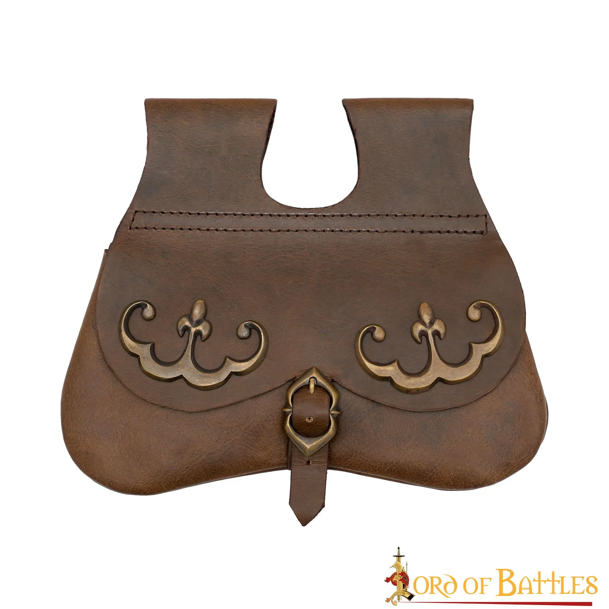 15th Century Pouch With Antique Brass Fleur De Lis Mounts