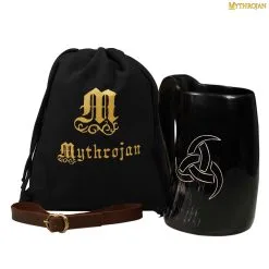 Mythrojan Viking Drinking Tankard With Medieval Buckle Leather Strap & Mythrojan Bag