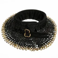 Mythrojan RIVETED CHAINMAIL STANDARD “The Black Knight Gorget”: 9mm Flat Ring Round Rivets (Alt) With Black Suede Padded Lining And Solid Brass Edges