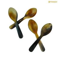 Mythrojan 4pcs Buffalo Horn Spoons Polished Finish Handcrafted From Genuine Ox Horn Fully Functional Horn Accessory For Reenactments