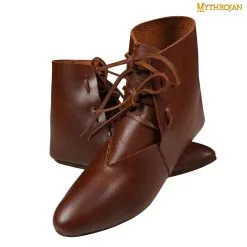 Mythrojan XII To XV Century Medieval Leather Shoes, Ideal For SCA LARP Reenactment Ren Fair Medieval Events, Full Grain Leather, Brown