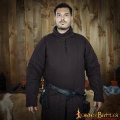 Medieval 13th Century Padded Gambeson (Type 8) With Closed Collar Black And Ecru