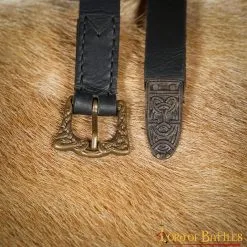 Medieval Genuine Leather Belt Viking Knot Work On Antiqued Brass Fittings