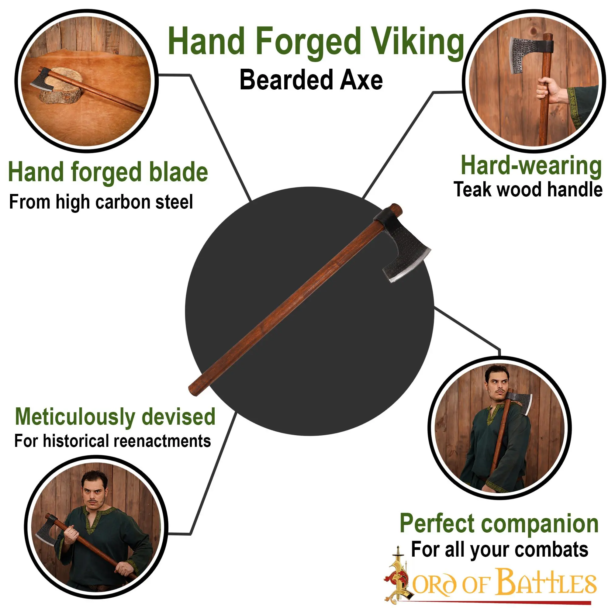 Viking Bearded Axe With Hand Forged Carbon Steel Head - Image 4