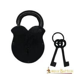Rugged Medieval Iron Padlock With Chainmail Keychain And Paired Keys