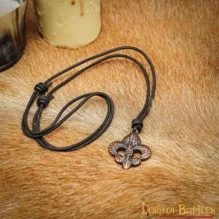 Fleur-de-Lis Pendant With Adjustable Leather Cord Antiqued Brass Accessory