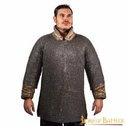 Flat Ring Chainmail Medieval Half Sleeves Shirt Haubergeon, Riveted And Alternating, ID 9 Mm, Mild Steel
