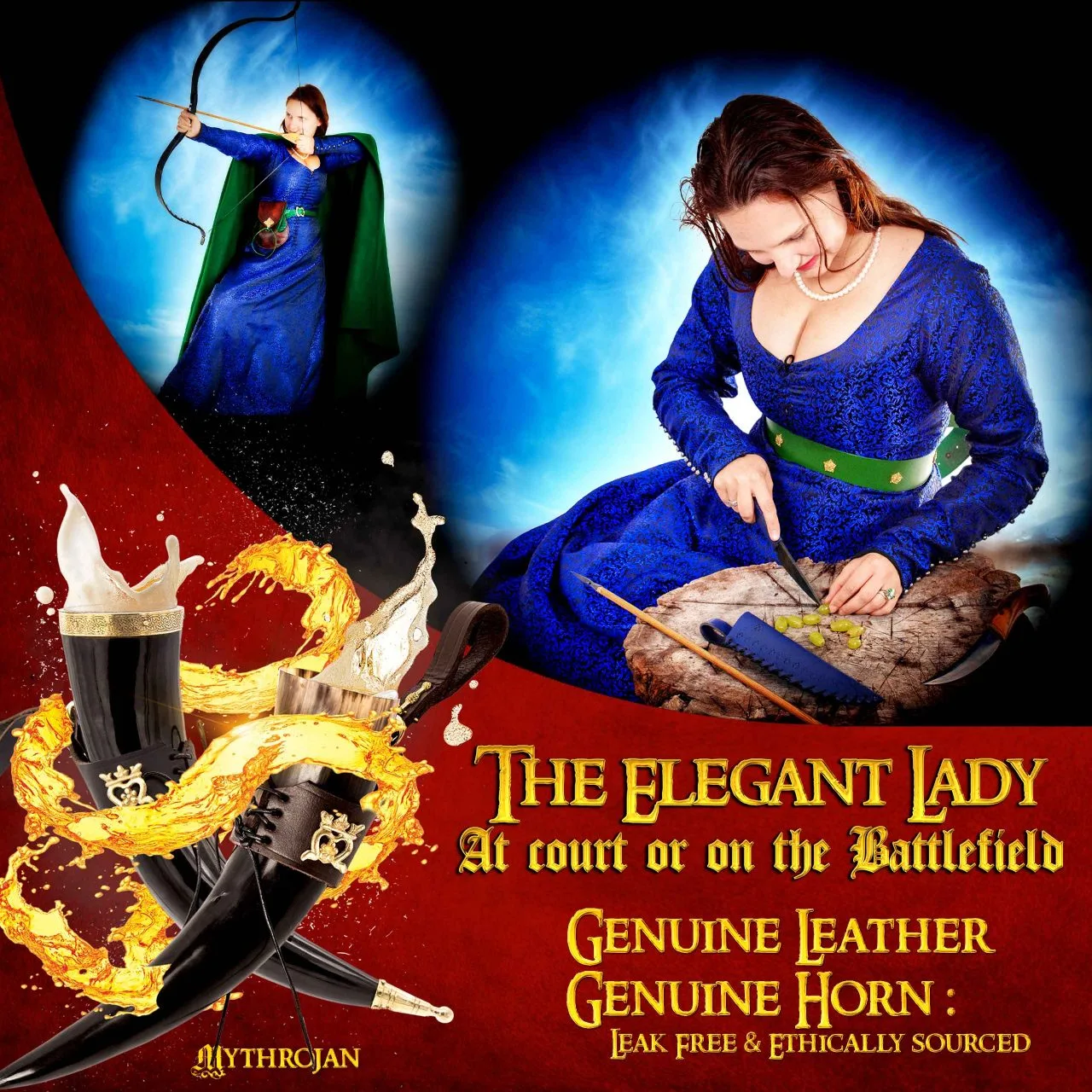 Mythrojan THE ELEGANT LADY Viking Drinking Horn With Black Leather Holder Authentic Medieval Inspired Viking Wine/Mead Mug – Polished Finish - Image 3