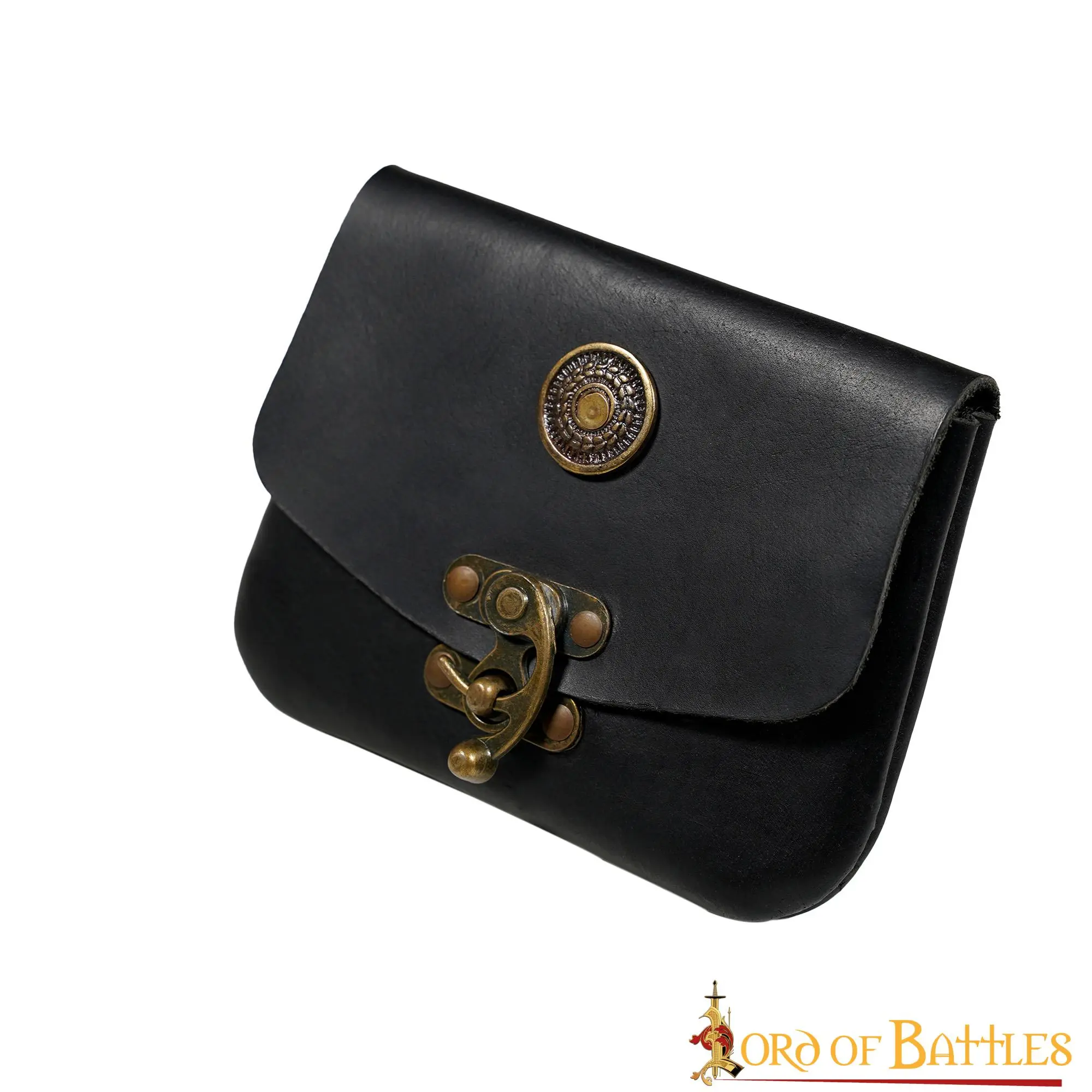 Medieval Quester’s Leather Belt Pouch With Antiqued Brass Closure - Image 2