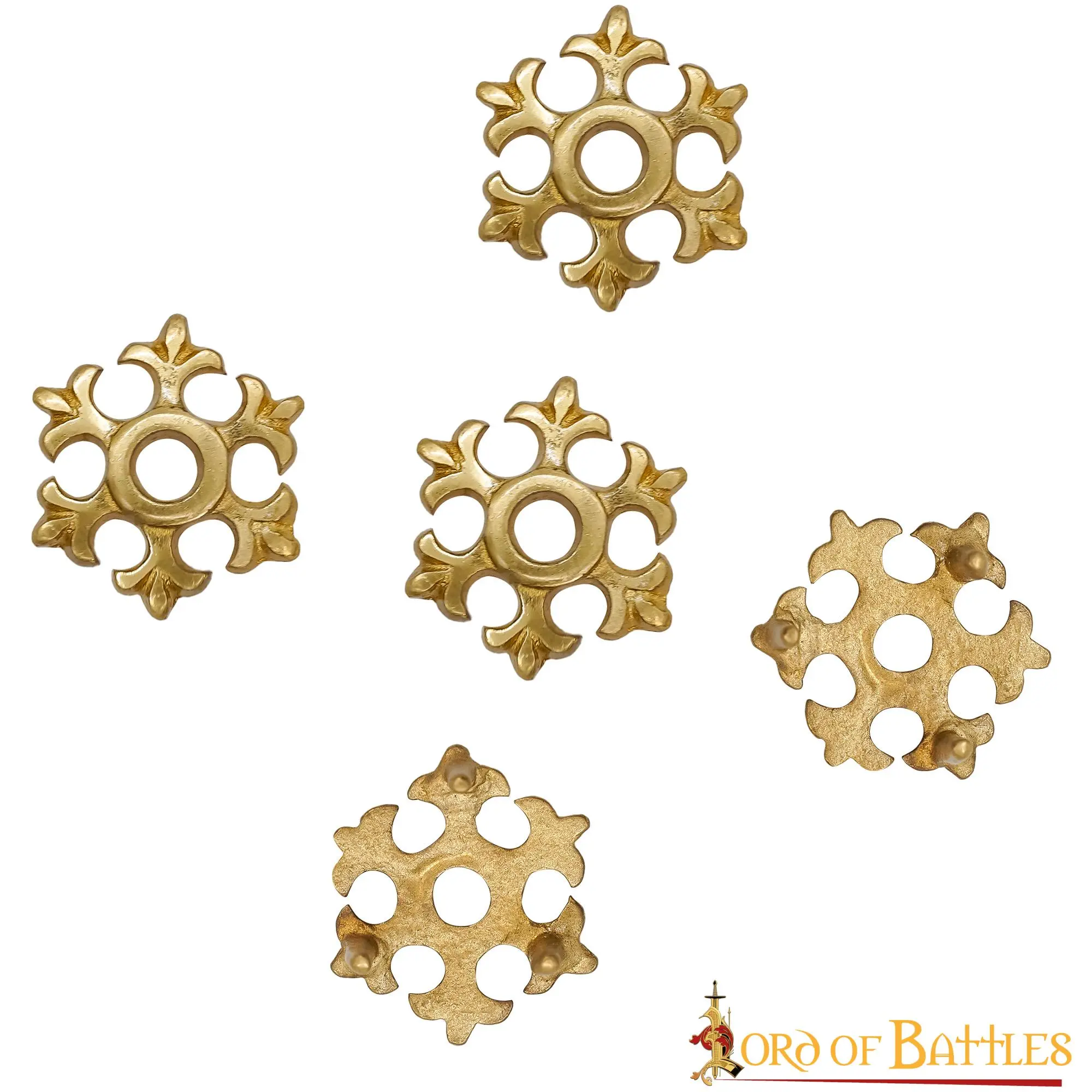 Fleur Rosette Belt Studs Or Conchos Pure Solid Brass Set Of 5 - Image 2