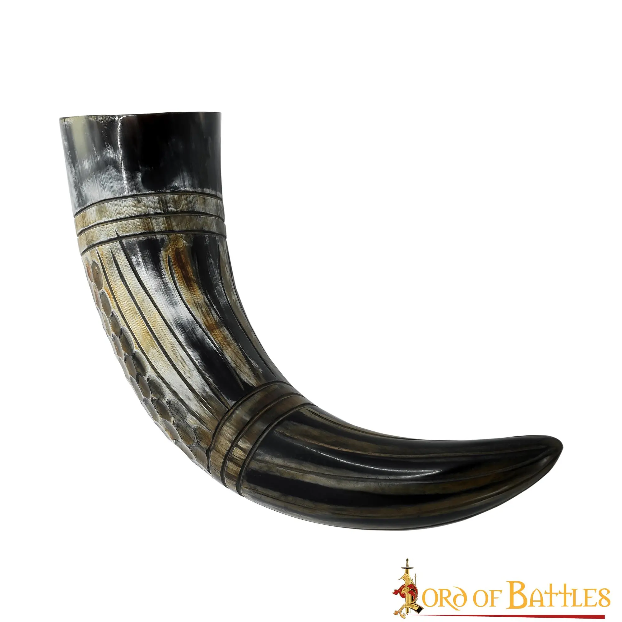 Drinking Horn With Engraved Honeycomb Handcrafted Genuine Ox Horn - Image 2