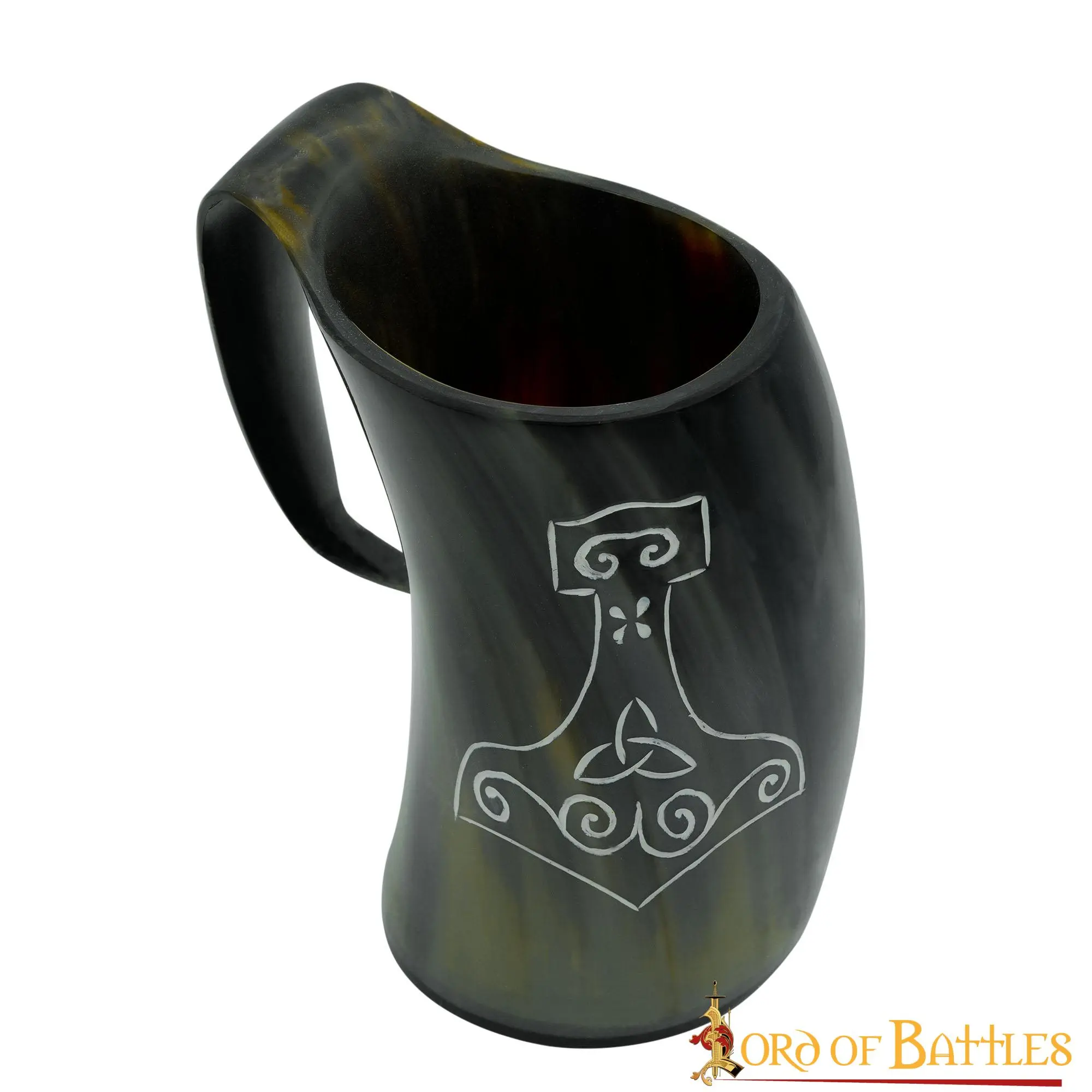 Medieval Viking Mjolnir Horn Tankard Beer Mug Handcrafted Genuine Ox Horn - Image 2