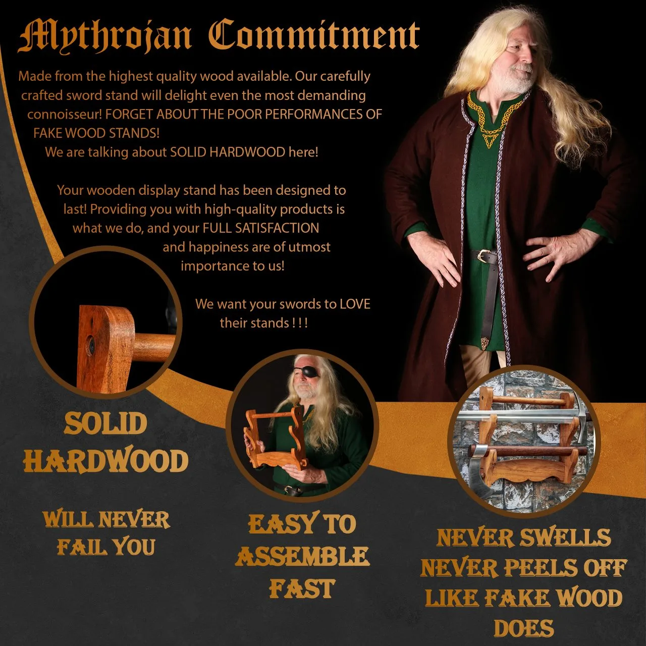 Mythrojan Wooden Sword Stand : Deluxe Solid Wood Two Tier Stand - Image 6