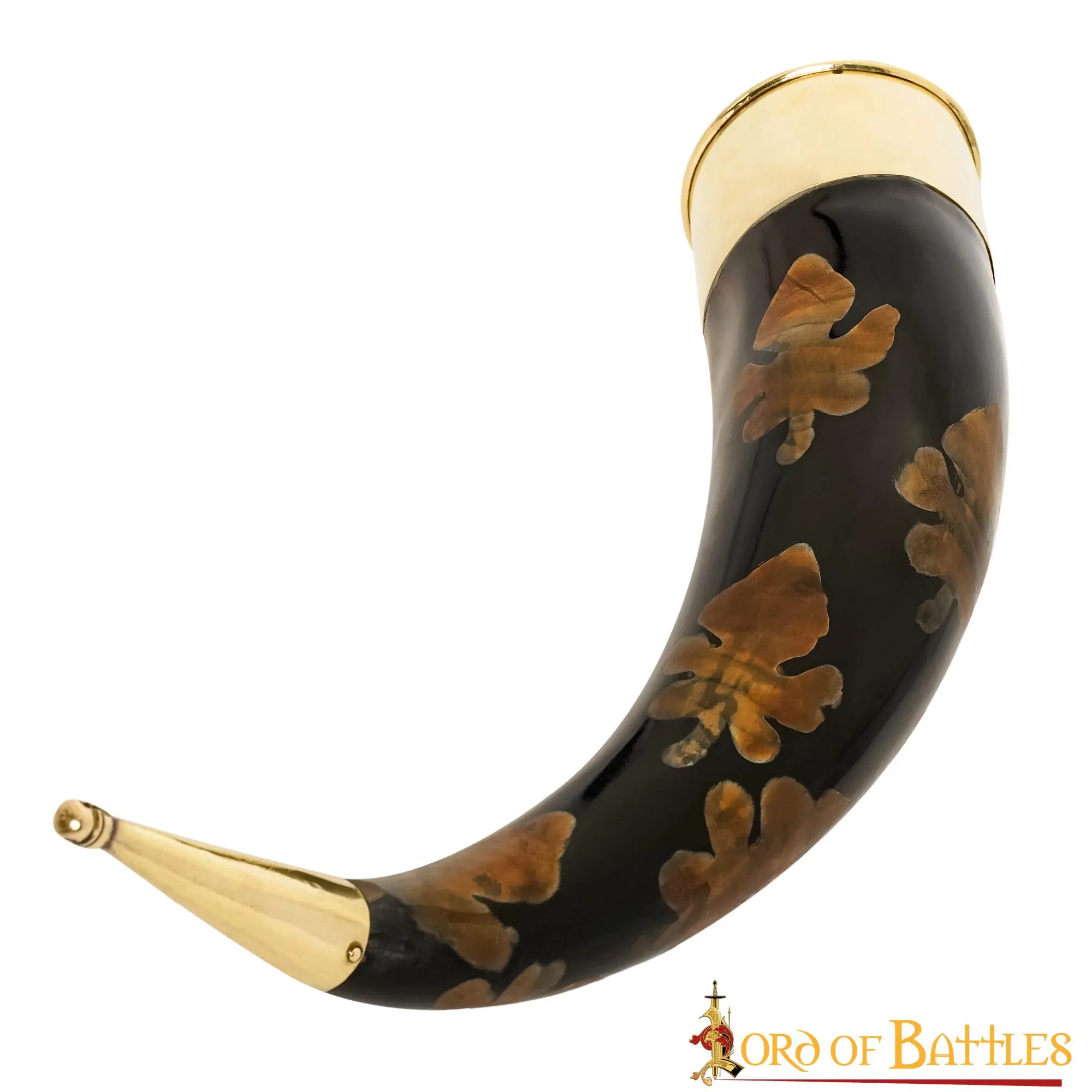 Drinking Horn With Charred Specks And Brass Fittings Handcrafted Genuine Ox Horn - Image 2