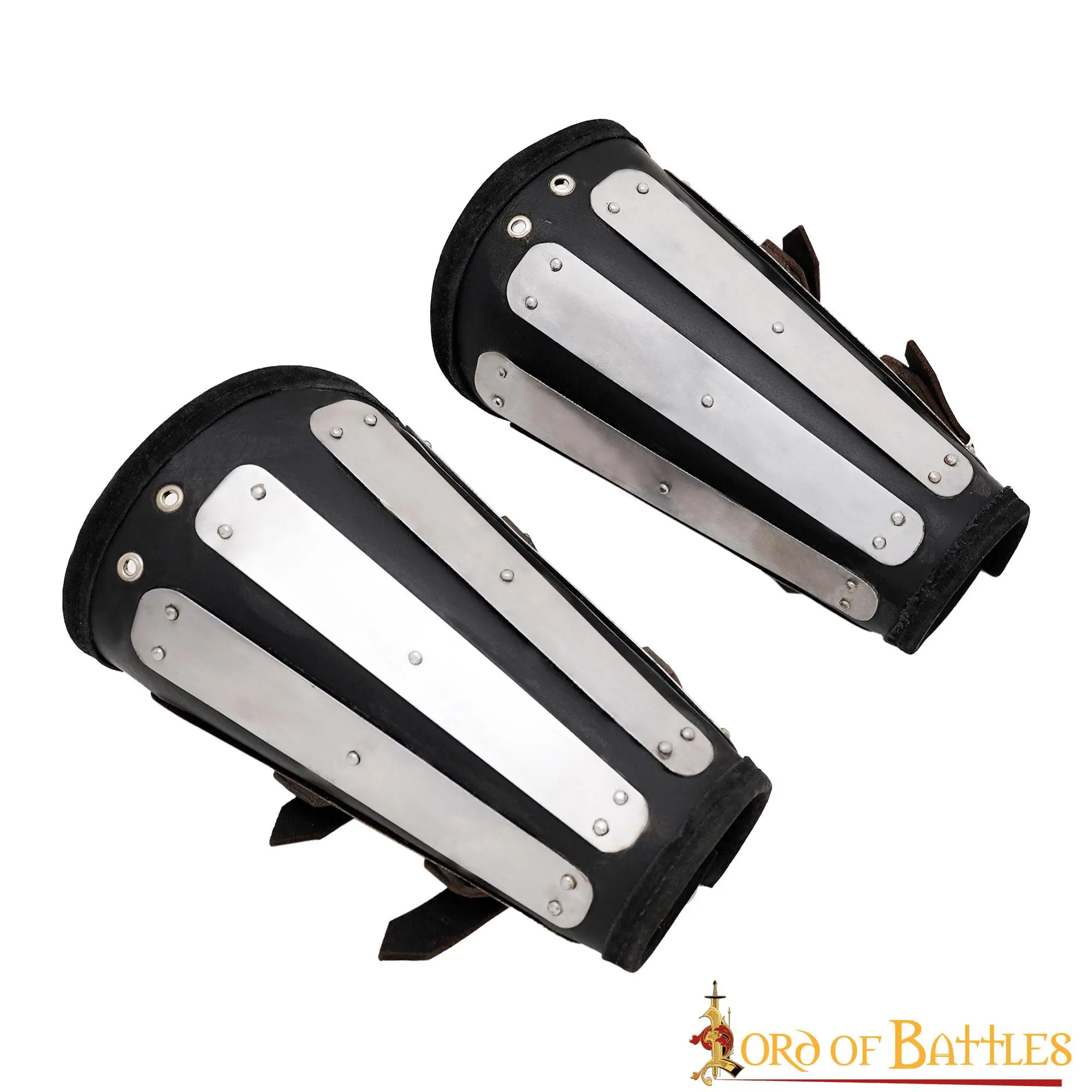 Genuine Leather Bracers With Splinted Metal Plates Arms Armor - Image 2