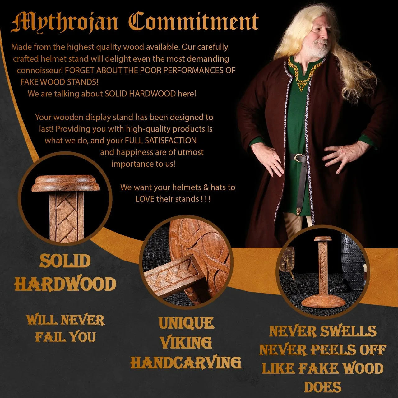 Mythrojan Wooden Helmet Stand: Height : 15″ - Image 3