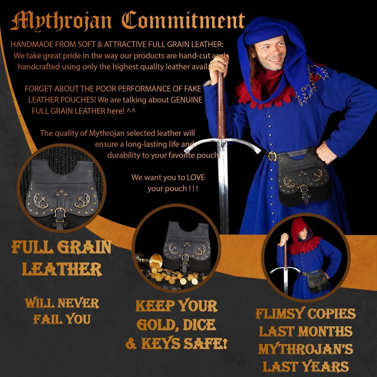 MYTHROJAN LATE MEDIEVAL KIDNEY POUCH Historical 14th-15th Century Bollock Purse 10”×10” - Image 4