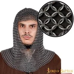 Medieval Chainmail Hood V Face Coif Steel Butted Round Rings