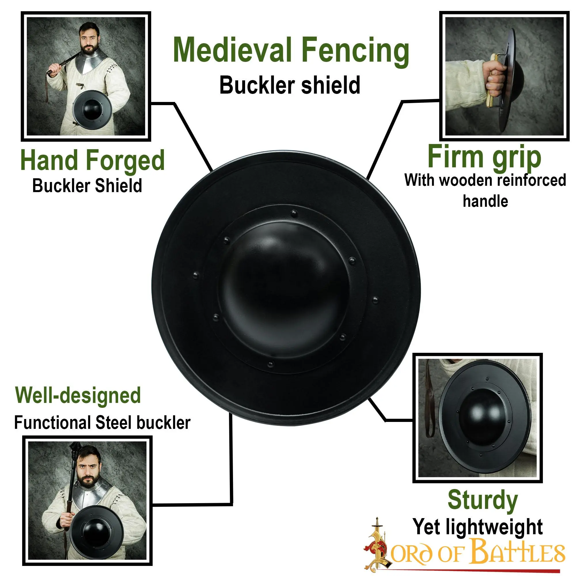 Medieval Fencing Blackened Buckler Functional Steel Shield - Image 4