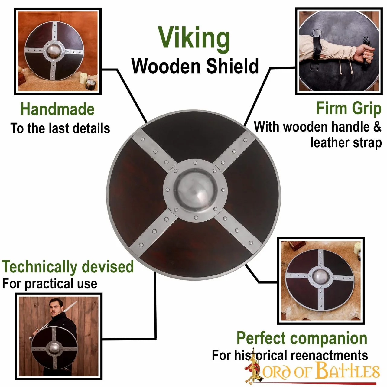 Viking Wooden Shield With Steel Umbo And Fittings - Image 4