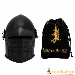 Black Knight Basinet Helmet With Detachable Visor And Leather Liner