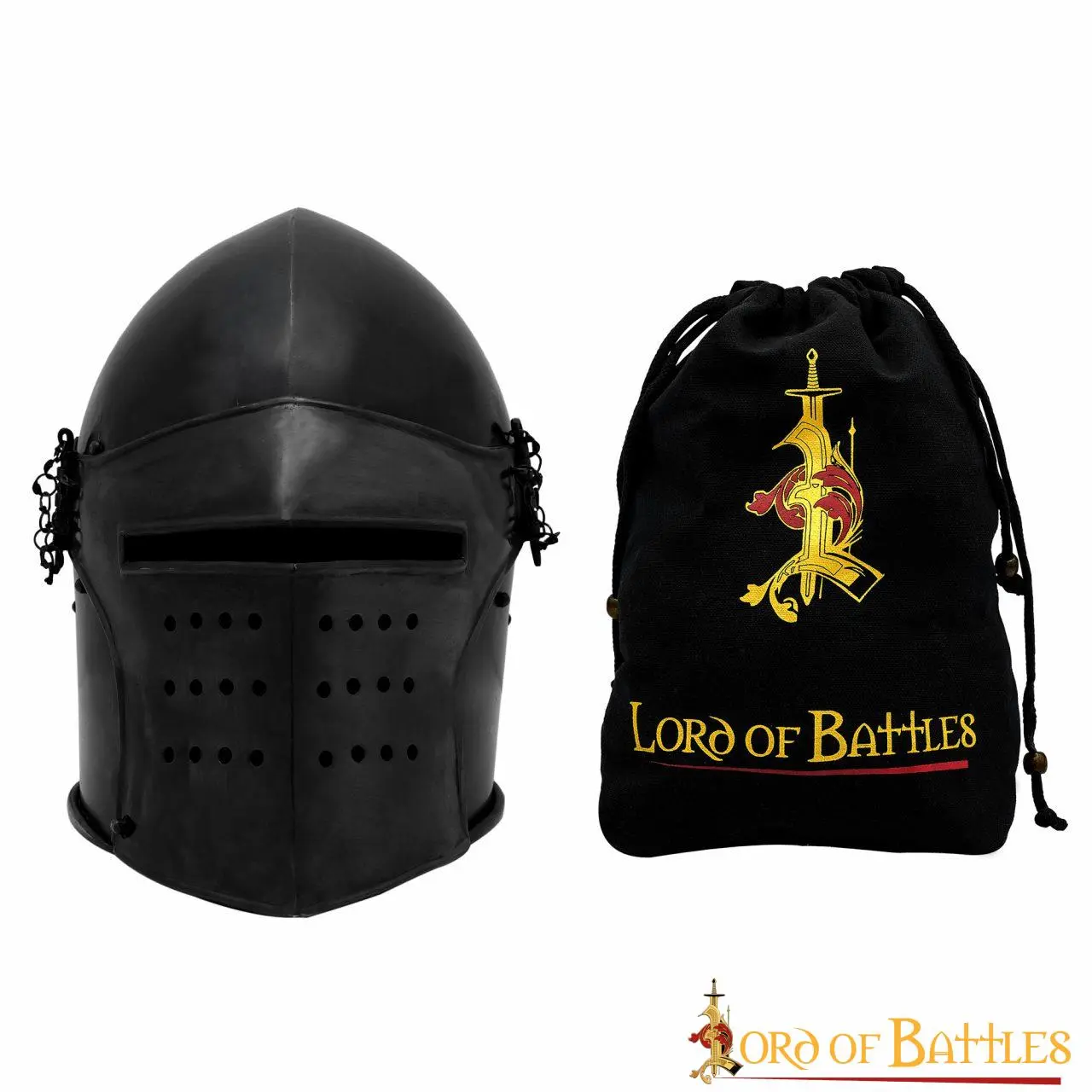 Black Knight Basinet Helmet With Detachable Visor And Leather Liner