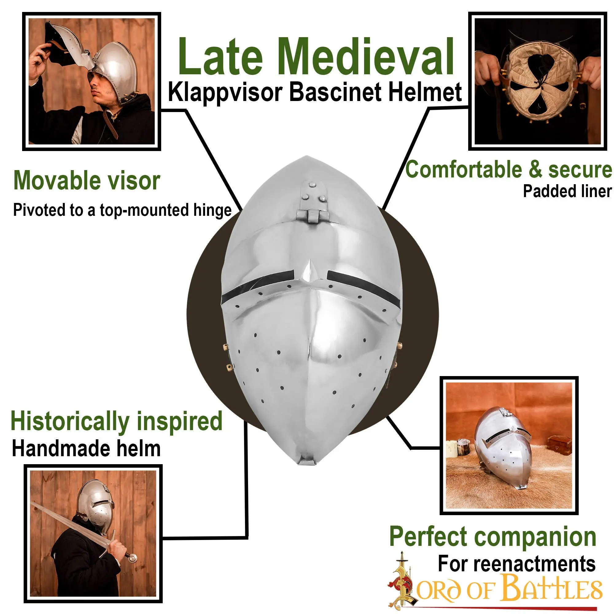 Medieval Klappvisor Bascinet Helmet With Padded Liner 16 Gauge - Image 4