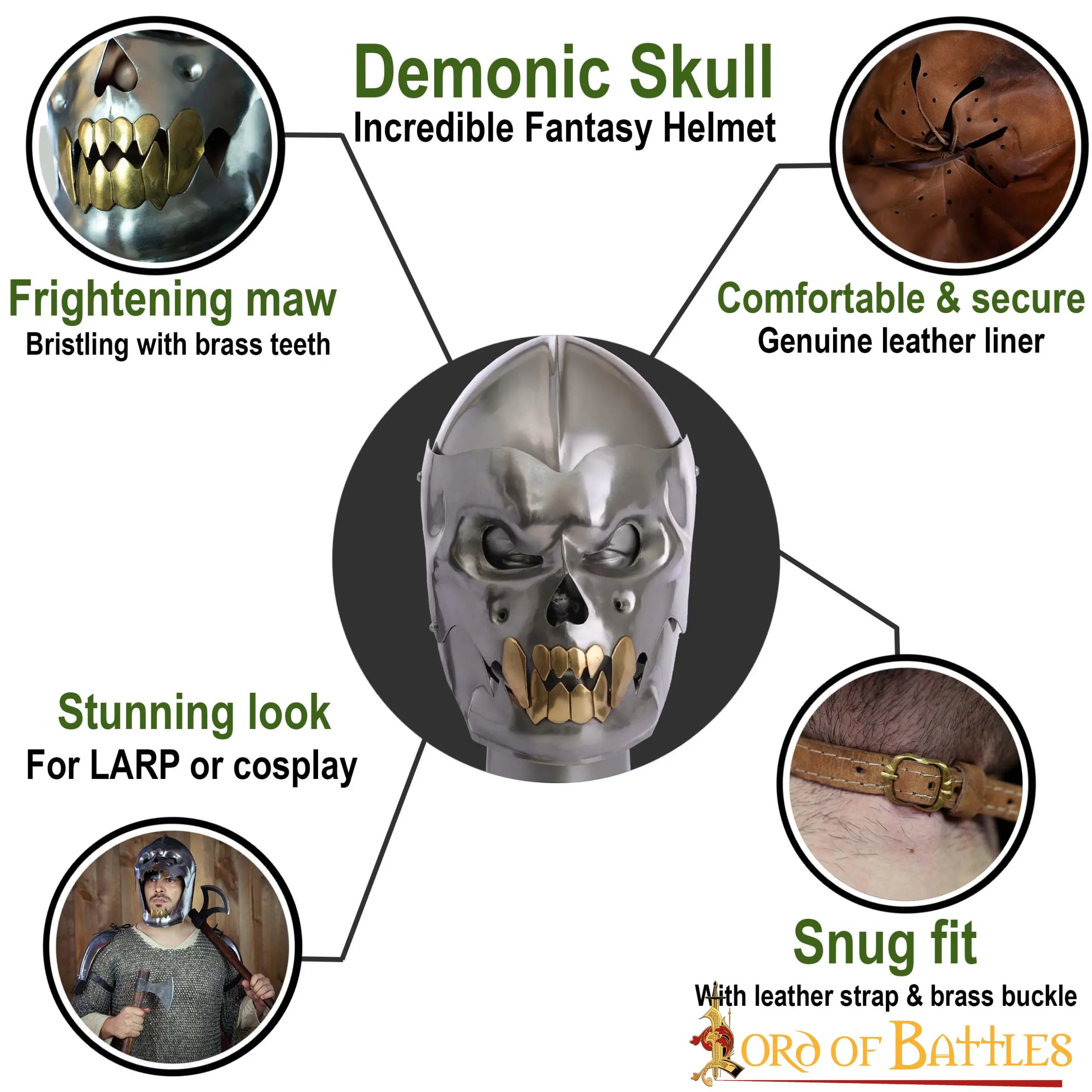 Demonic Skull Terrifying Fantasy Helmet With Leather Liner For LARP & Cosplay - Image 5