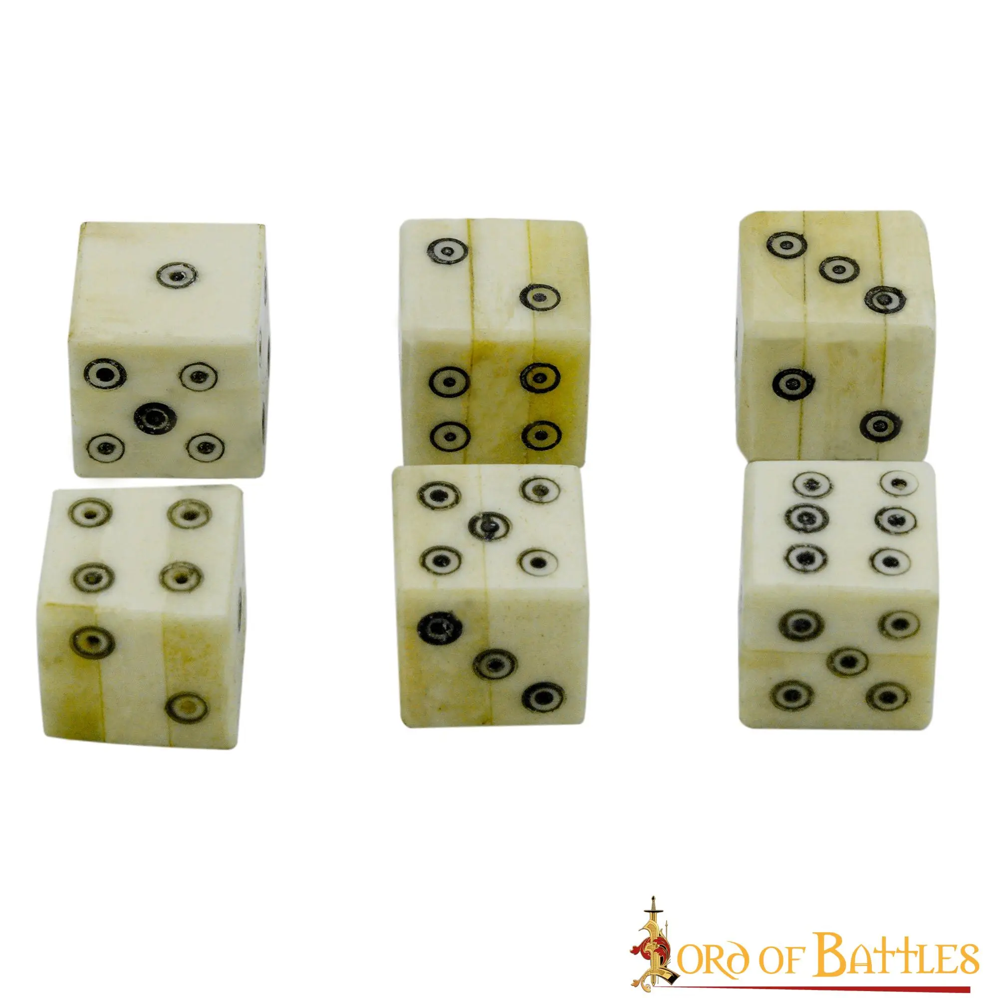 Bone Dice Set Of 6 With Inlaid Pips Handcrafted Genuine Bone Accessory