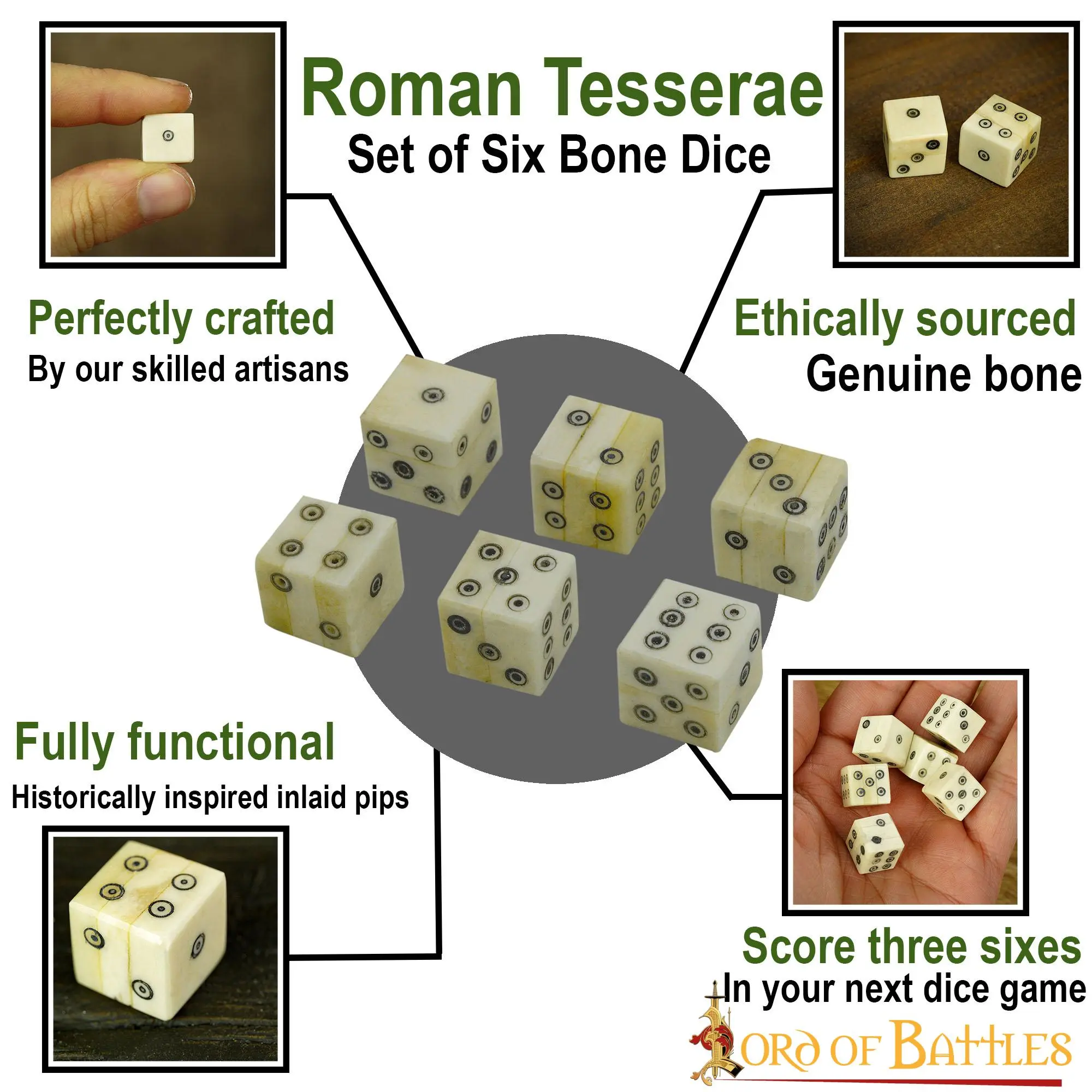 Bone Dice Set Of 6 With Inlaid Pips Handcrafted Genuine Bone Accessory - Image 4