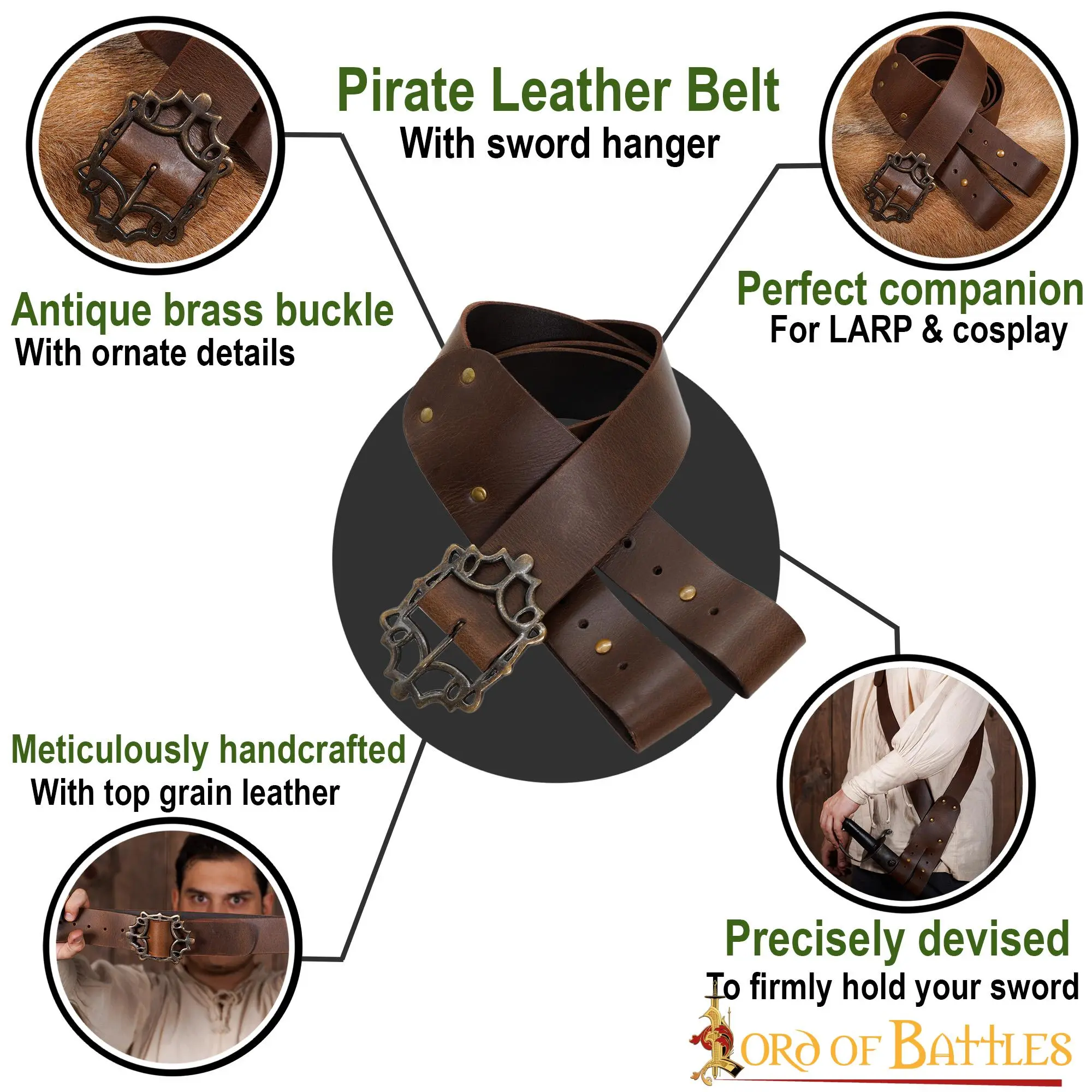 Pirate’s Leather Baldric Sword Hanging Belt For LARP And Cosplay - Image 5
