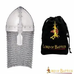 Medieval Norman Nasal Steel Helmet With Butted Chainmail Camail 16 Gauge