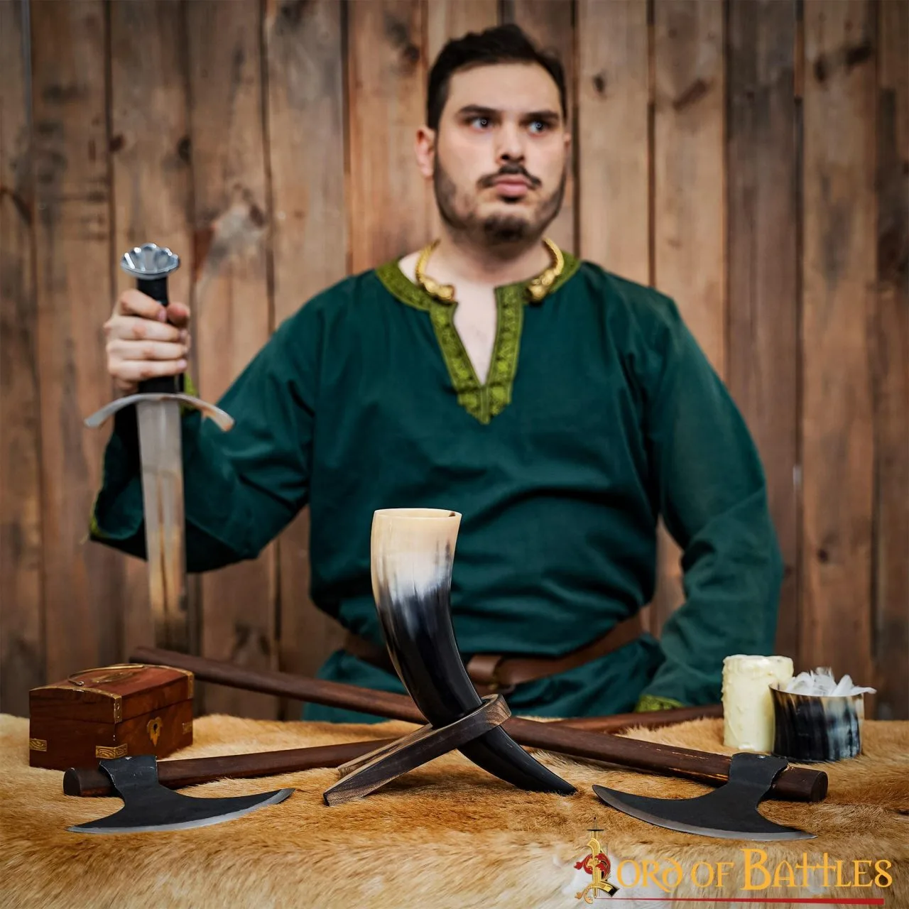 Handcrafted Genuine Wooden Horn Stand With Suede Leather Lining - Image 3