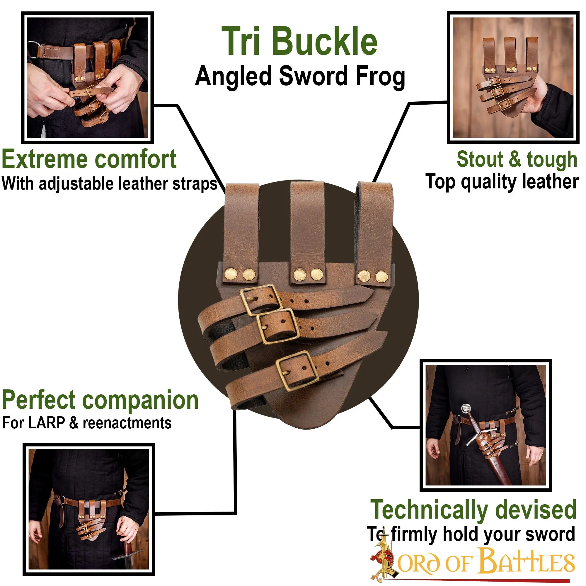 Tri Buckle Angled Sword Frog Genuine Leathercraft - Image 4
