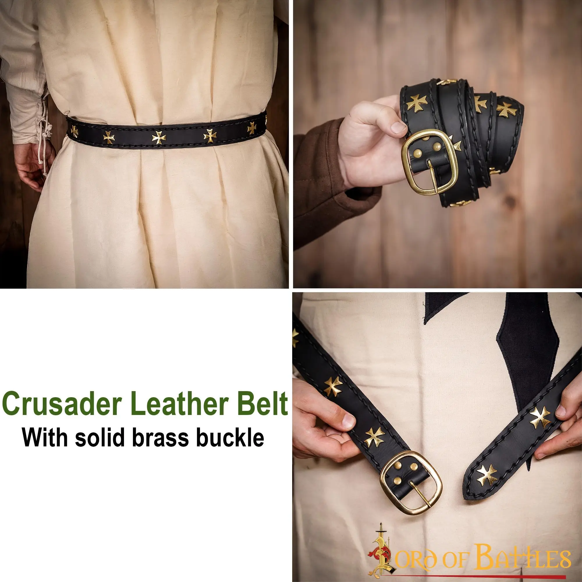 Medieval Crusader Genuine Leather Belt Pure Brass Cross Belt Mount - Image 6