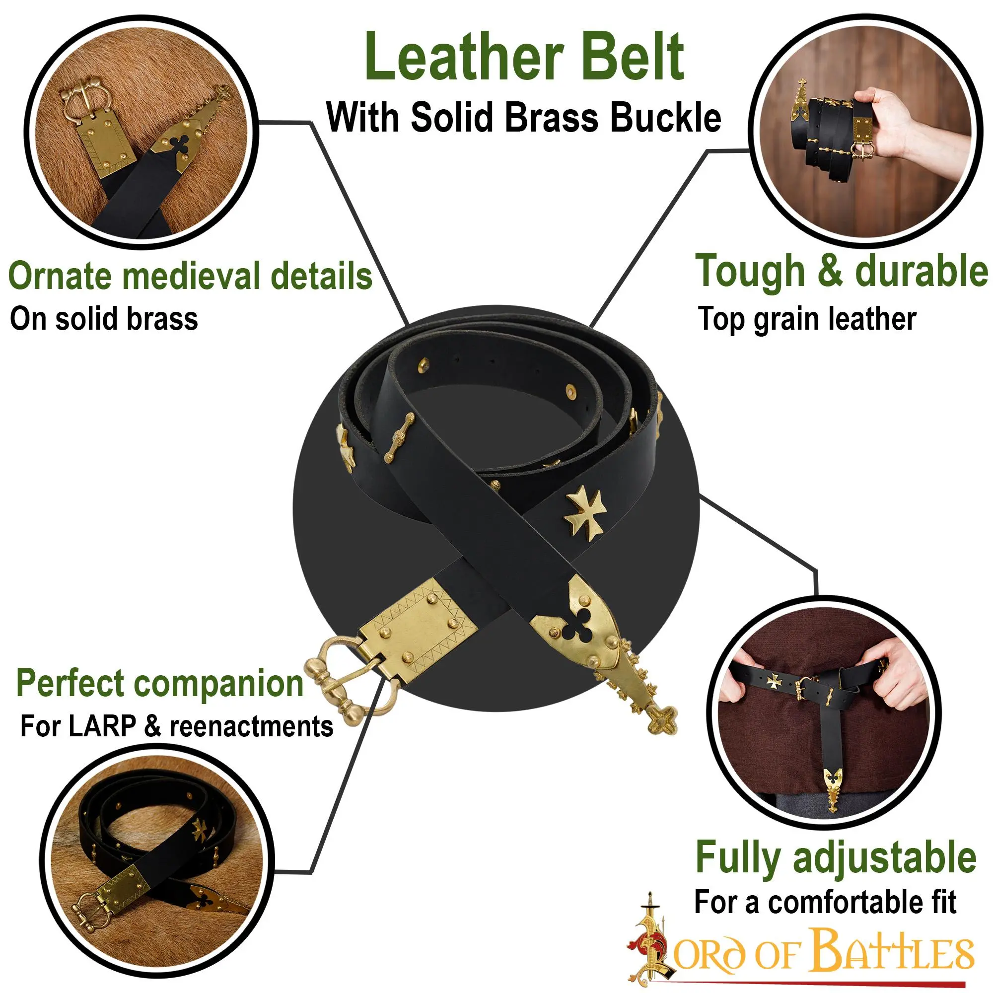 Medieval Leather Belt With Pure Brass Details - Image 4