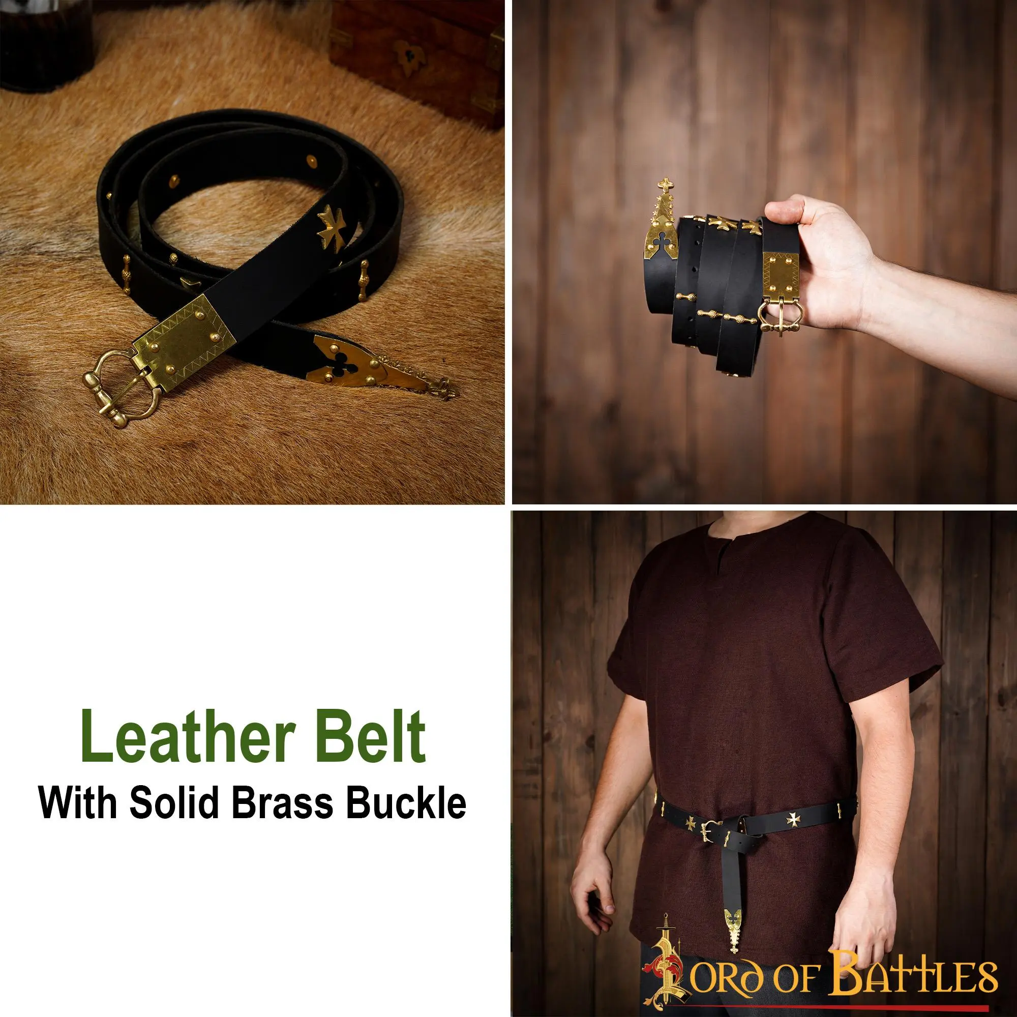 Medieval Leather Belt With Pure Brass Details - Image 5