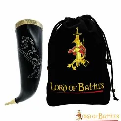 Stallion Drinking Horn With Pure Solid Brass Fittings Genuine Ox Horn