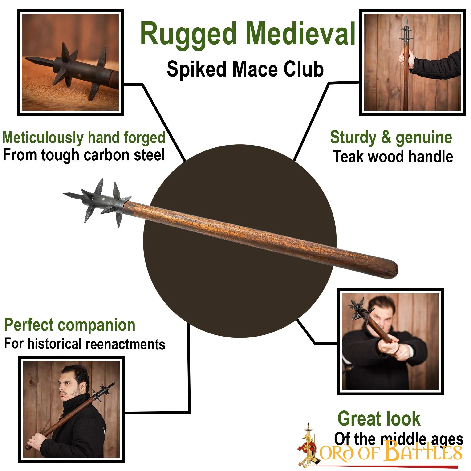 Rugged Medieval Spiked Mace Club For Historical Reeanctments - Image 4
