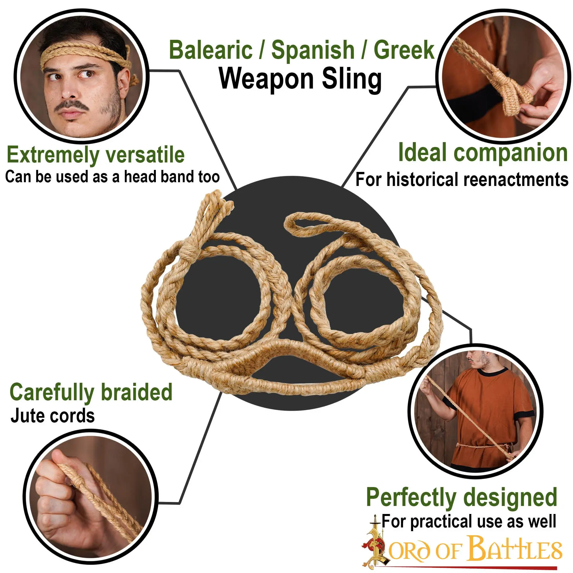 Historic Balearic Roman Greek Sling Handcrafted Braided Jute Cords - Image 5