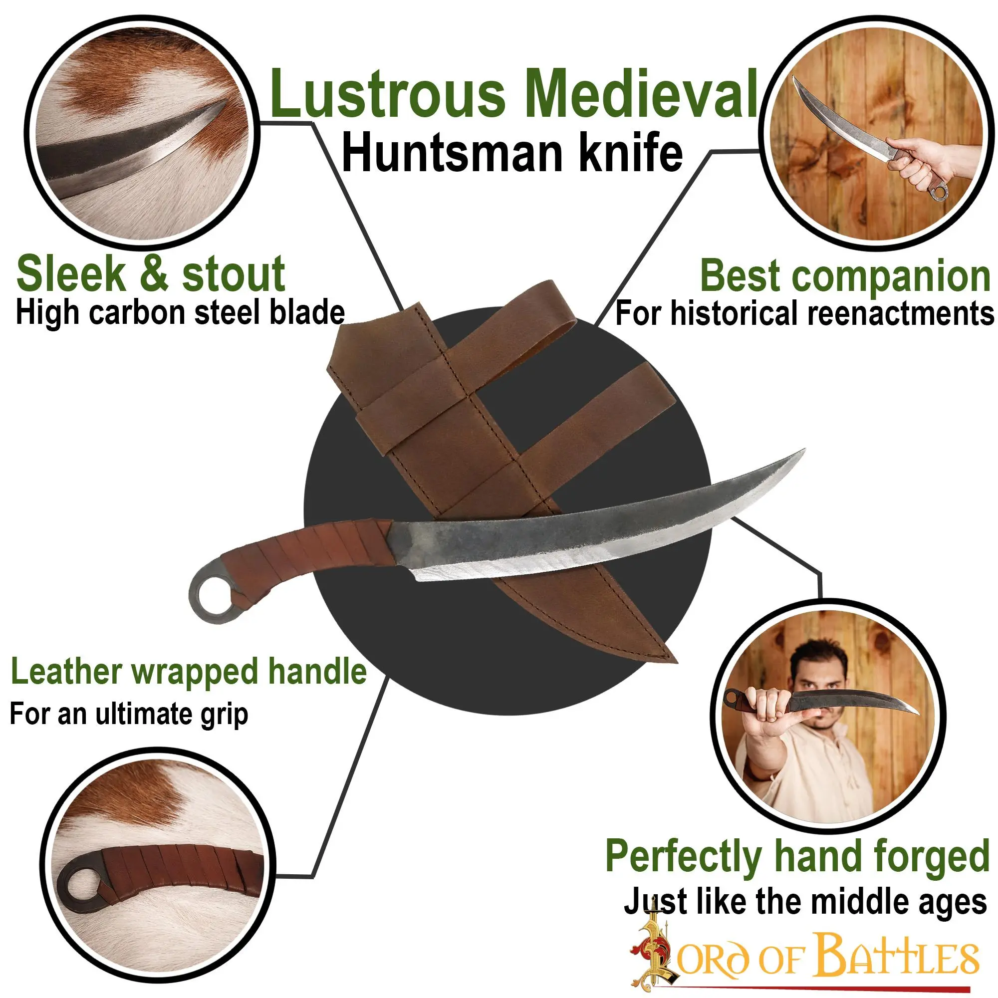 Medieval Huntsman Hand Forged Knife With Genuine Leather Sheath - Image 4