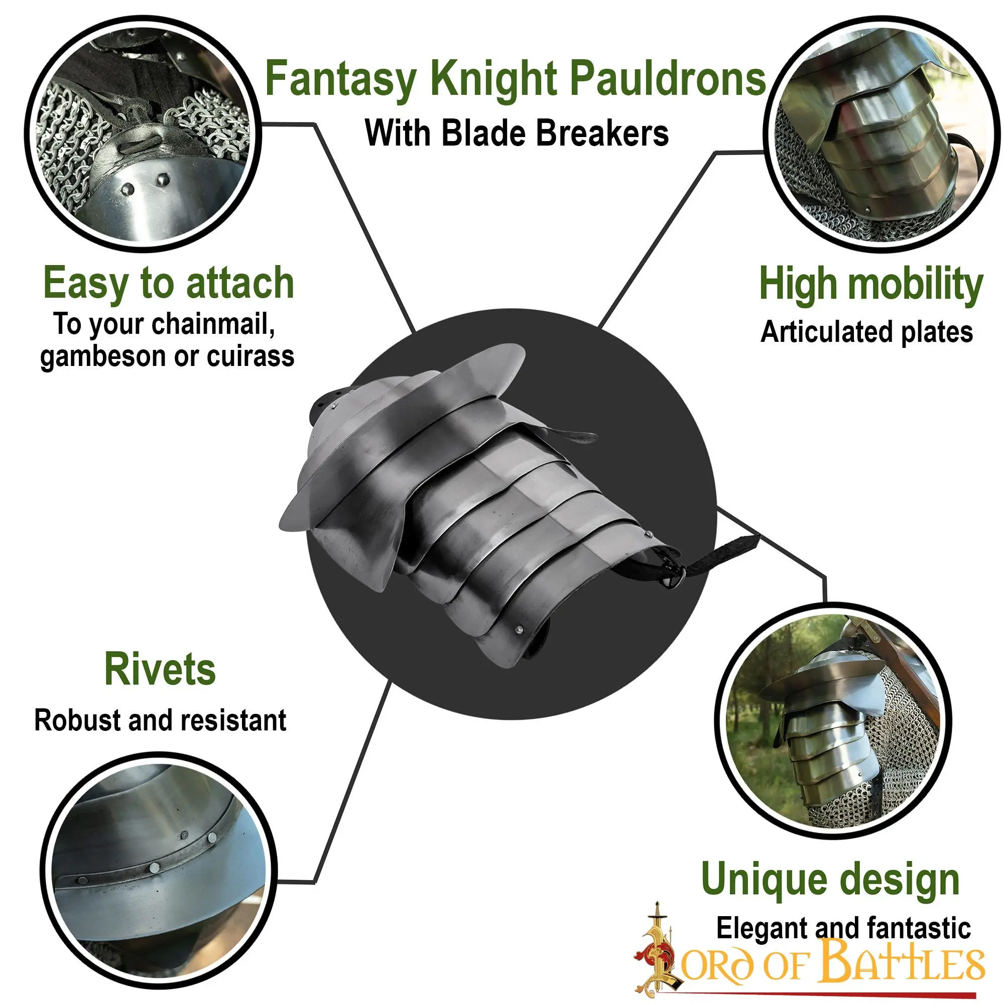 Fantasy Knight Pauldrons With Blade Breakers 18 Gauge - Image 5
