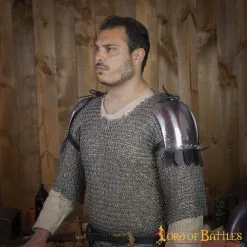 Medieval Spaulders With Elegant Leather Edges 16 Gauge