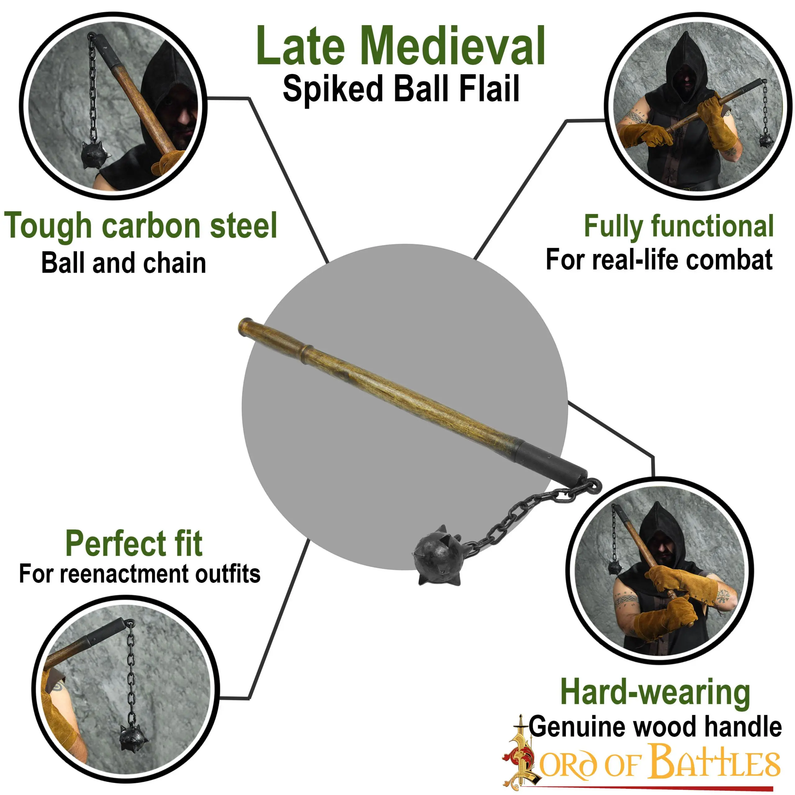 Late Medieval Spiked Ball Flail For Historical Reenactments - Image 4