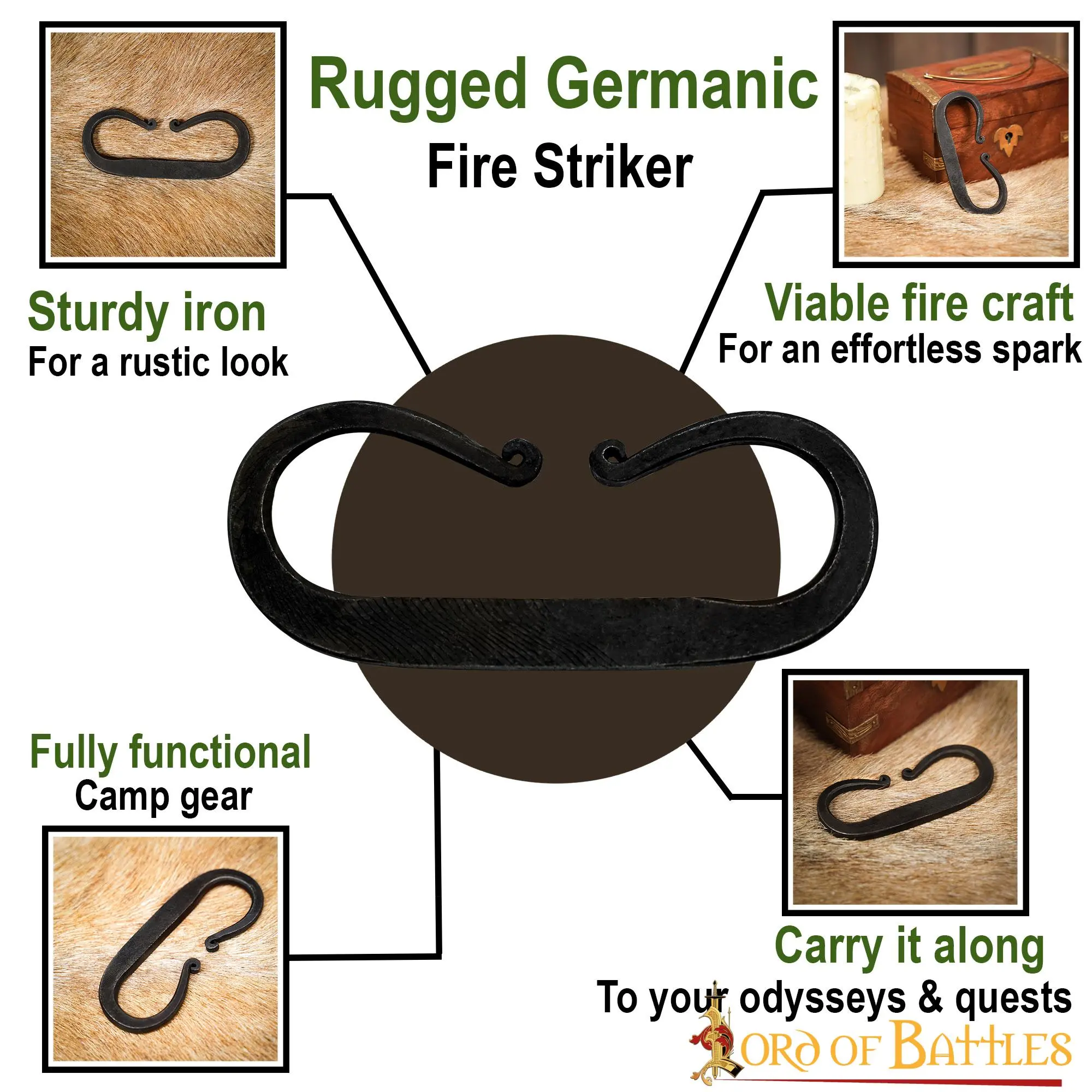 Rugged Germanic Hand Forged Fire Striker Functional Camping Gear - Image 4