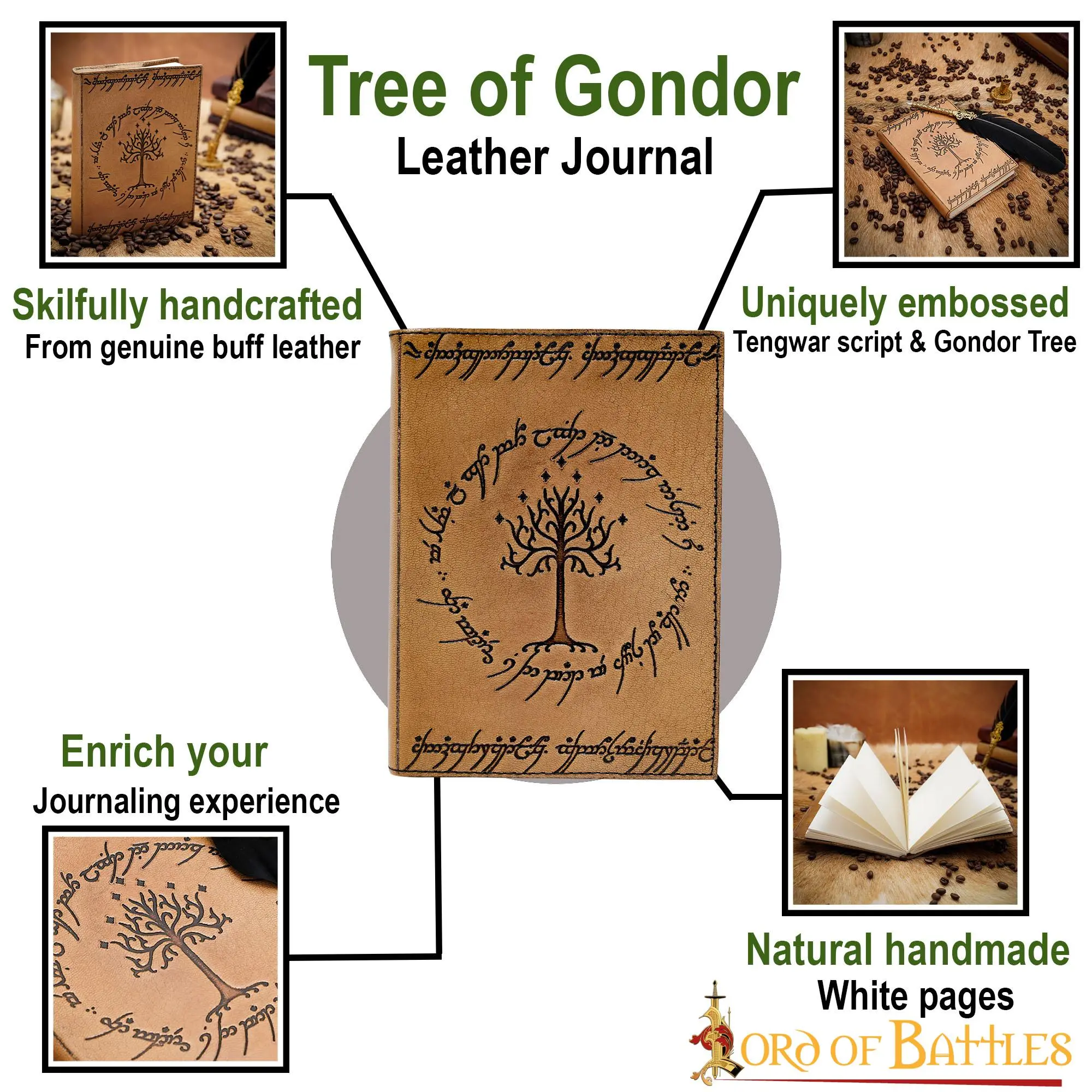 Tree Of Gondor Embossed Leather Journal With Natural Pages - Image 4